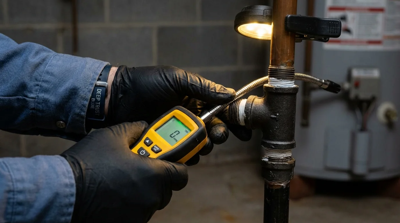 Gas leak detection with electronic sniffer by Johns Plumbing LLC in Ninnekah