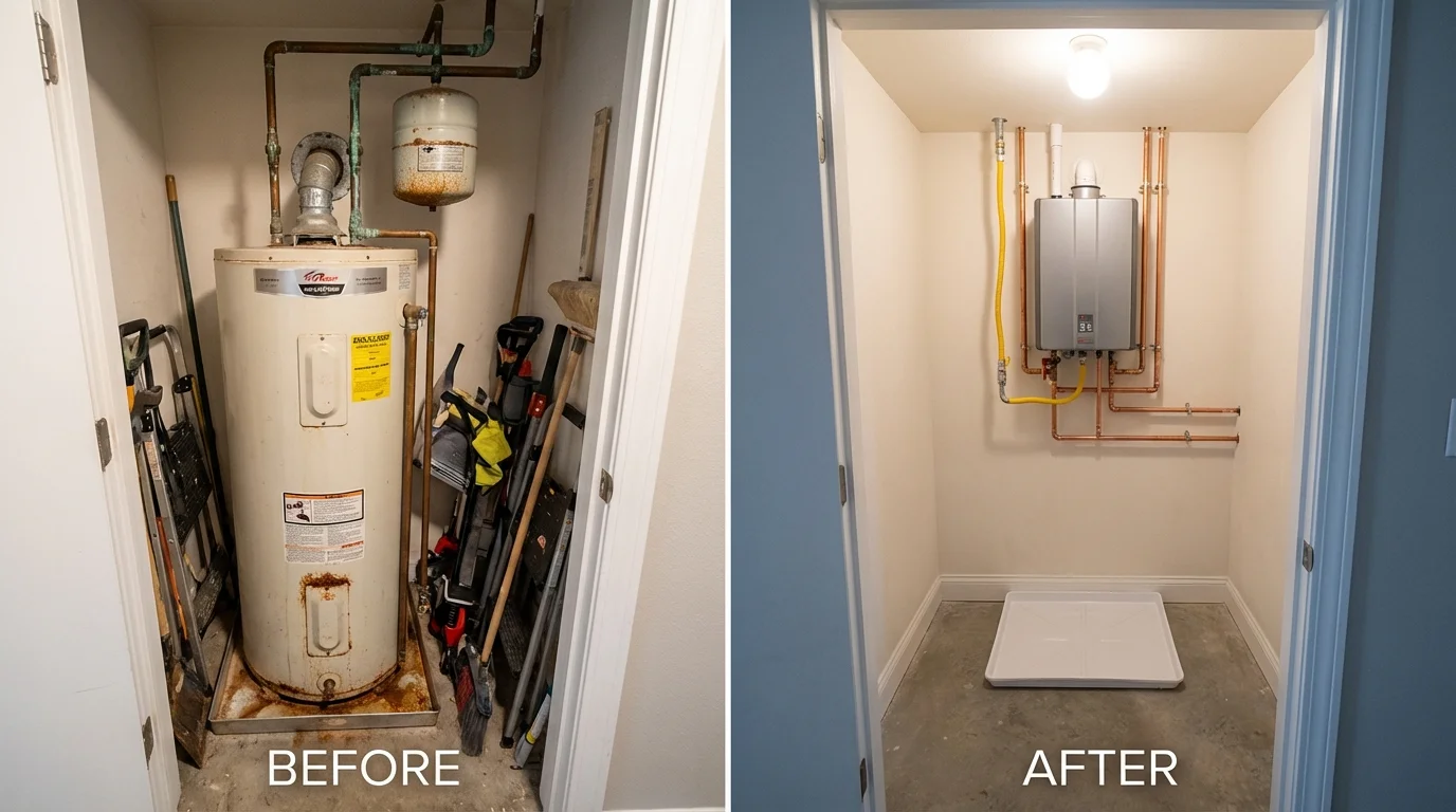 Tank water heater versus wall-mounted tankless unit comparison for Ninnekah, OK homeowners