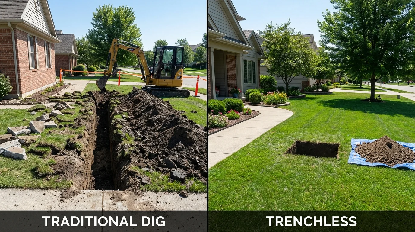 Trenchless sewer repair with minimal yard damage versus traditional excavation in Ninnekah, OK
